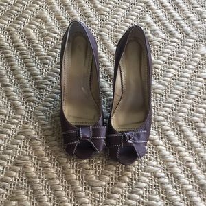Vintage J.Crew Brown Leather Peep Toe Heel with Bow